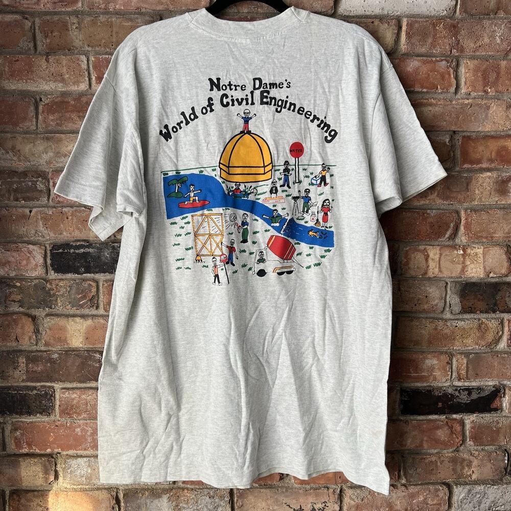 Vintage 90s Fruit of the Loom Men's XL Notre Dame Civil Engineering Shirts Gray